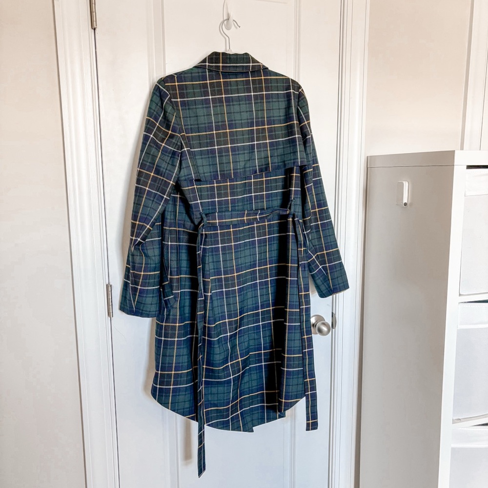 J. Crew Collection Green Navy Tartan Plaid Classic Belted Wool Blend Trench Coat - Picture 4 of 7
